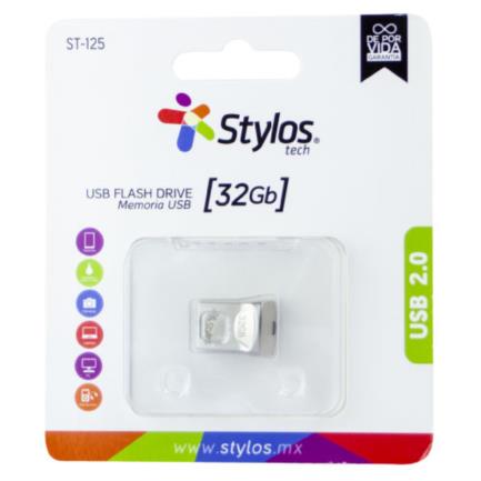 7503027017509 MEMORIA USB STYLOS 32 GB FLASH 2.0 PLATA METAL MINI